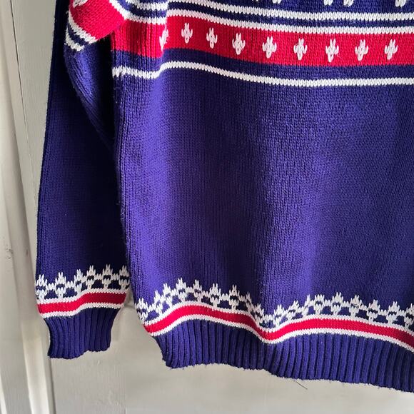 Vintage 70s Fair Isle Nordic Mock Neck Snowflake Sweater - Picture 5 of 7